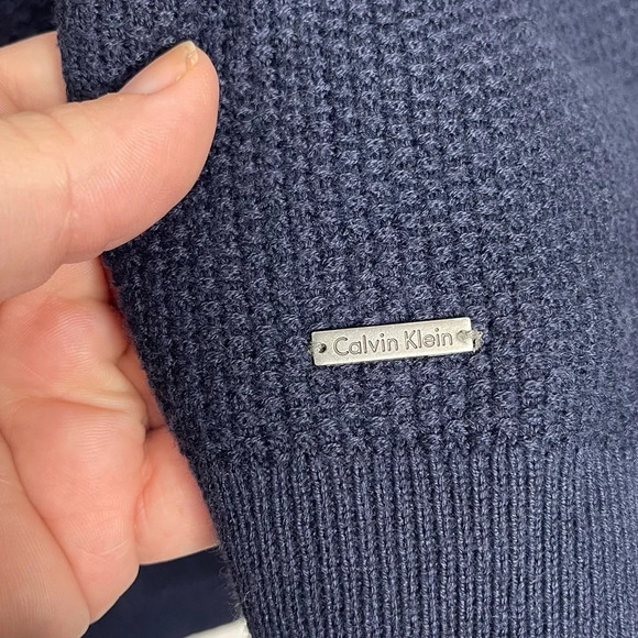 Calvin Klein Sweater size L Modal Blend Stripped Blue Green - Picture 3 of 6